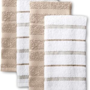 KitchenAid Albany Kitchen Towel 4-Pack Set, Milkshake Tan/White, 16"x26"