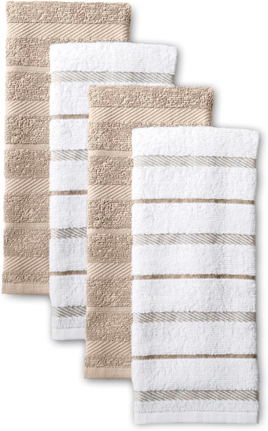 KitchenAid Albany Kitchen Towel 4-Pack Set, Milkshake Tan/White, 16"x26"