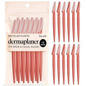 Kitsch Dermaplane Razor for Women Face – Face Razors for Women & Men, Eye Brow Razors & Face Shaver – Exfoliating Facial Razor & Dermaplaner as Skin Care Tool for Smoother Skin - Coral, 12 pcs