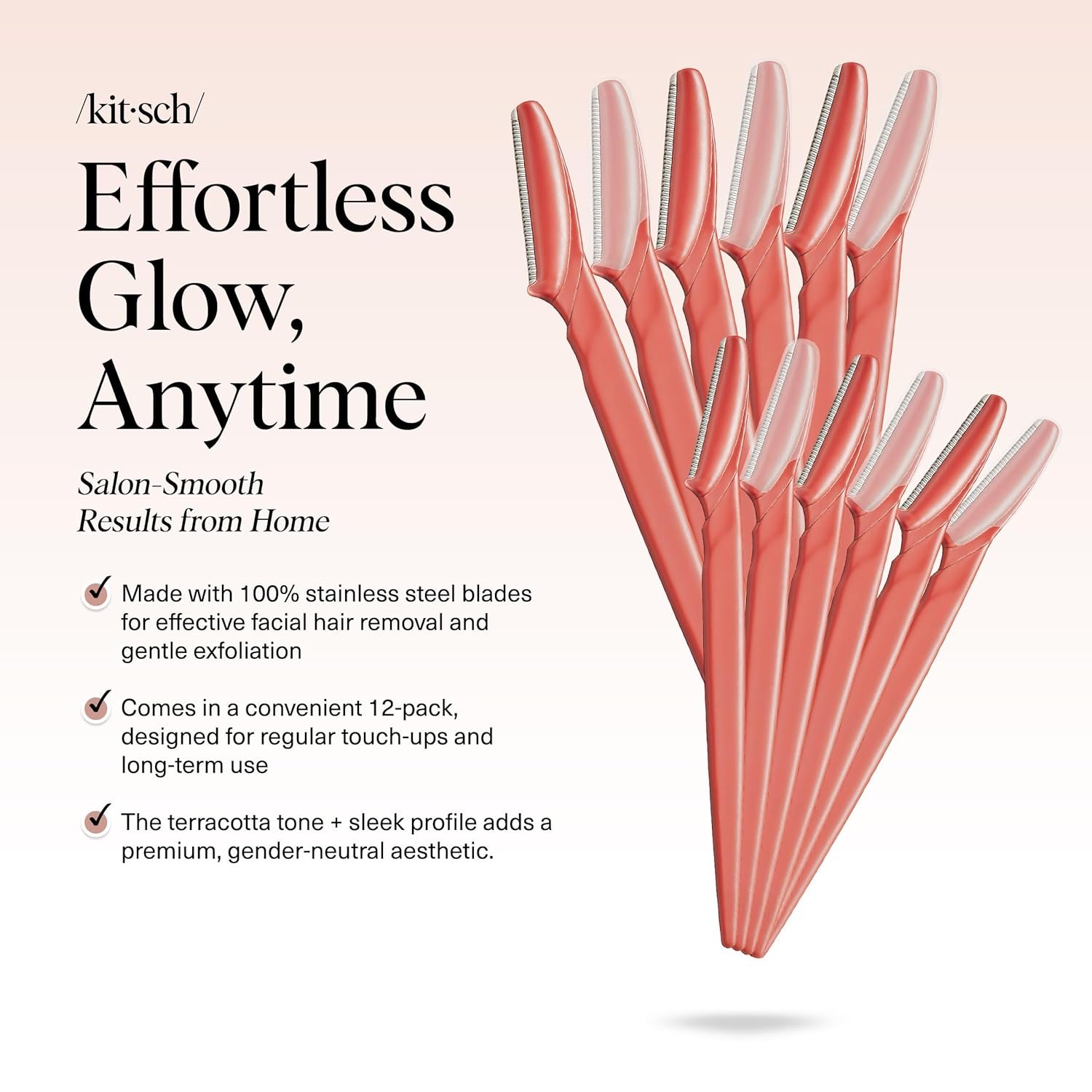 Kitsch Dermaplane Razor for Women Face – Face Razors for Women & Men, Eye Brow Razors & Face Shaver – Exfoliating Facial Razor & Dermaplaner as Skin Care Tool for Smoother Skin - Coral, 12 pcs - Image 2