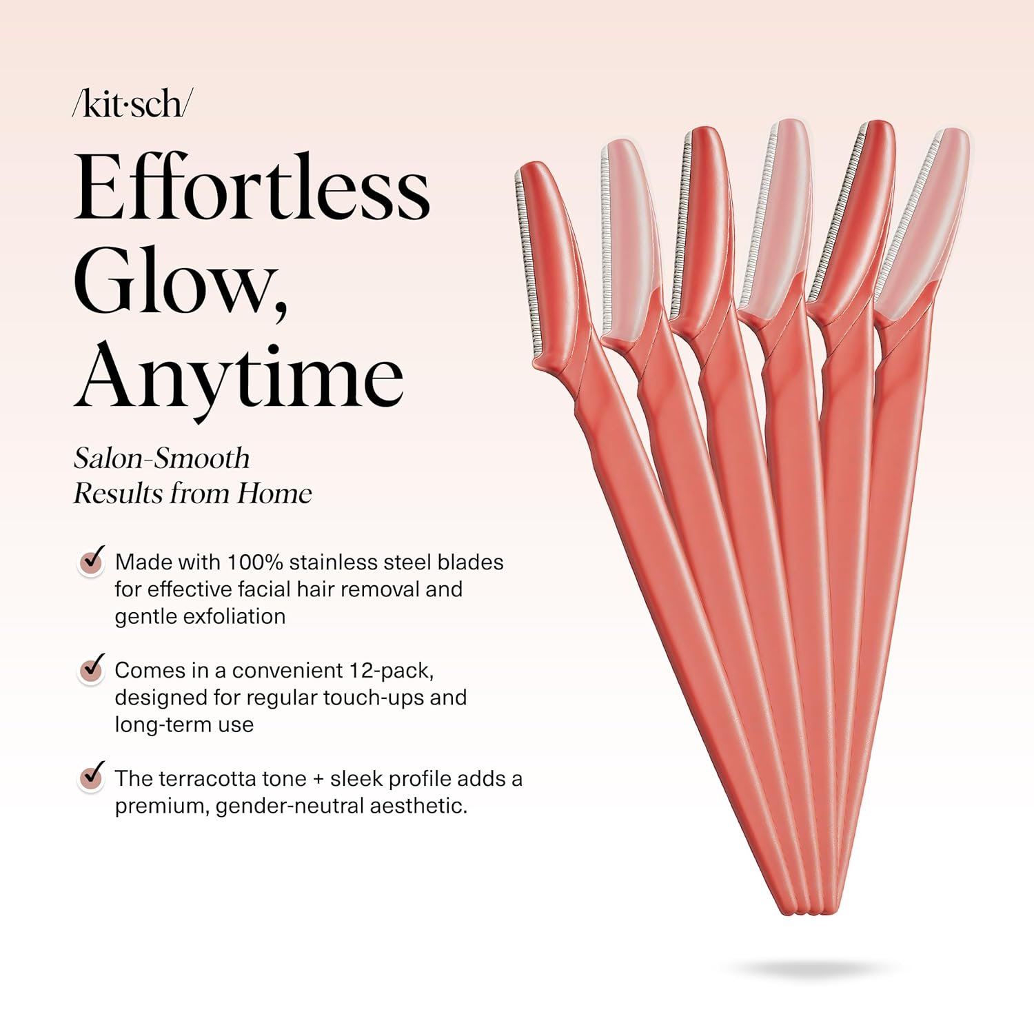 Kitsch Dermaplane Razor for Women Face – Face Razors for Women & Men, Eye Brow Razors & Face Shaver – Exfoliating Facial Razor & Dermaplaner as Skin Care Tool for Smoother Skin - Coral, 6 pcs - Image 2