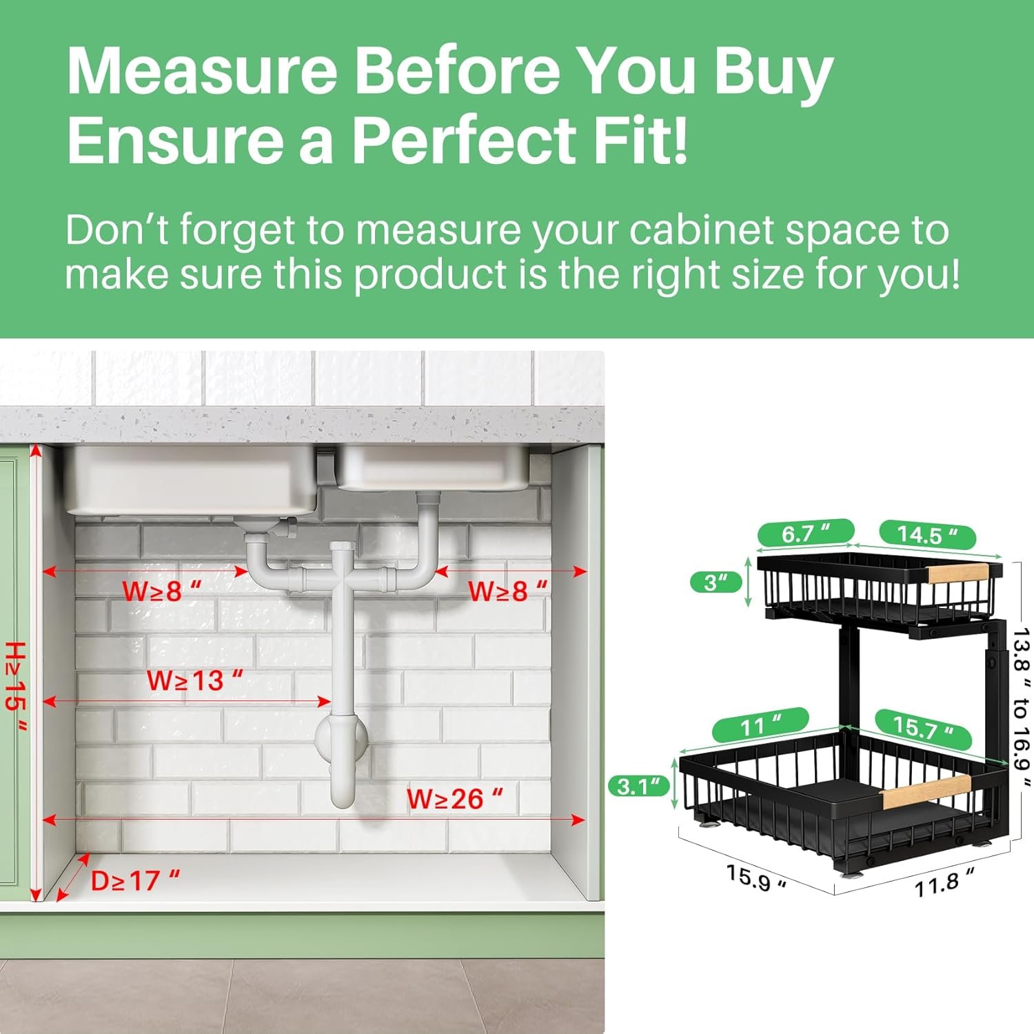 Kitstorack Under Sink Organizer, 2 Tier Under the Sink Storage, Slide out Pull out Cabinet Organizer Shelf, Metal Sliding Drawer for Kitchen Bathroom Pantry Closet Organization Rack, Black, 2 Pack - Image 2