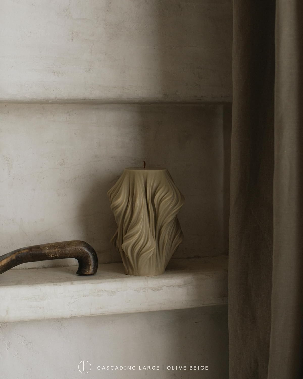 LAWA Cascading Wave Candle - Large Beautiful Handmade Pillar Scented Soy Wax Elegant Bubble Aesthetic Candle Housewarming Gift Home Room Shelf Decor Idea Olive Beige (Large) - Image 2