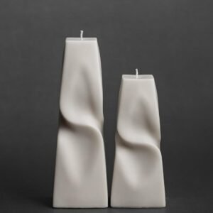 LAWA Twisted Pyramid Candle - Beautiful Handmade Pillar Soy Wax Elegant Aesthetic Candle Housewarming Gift Home Room Shelf Decor Idea (Set of 2) (White)