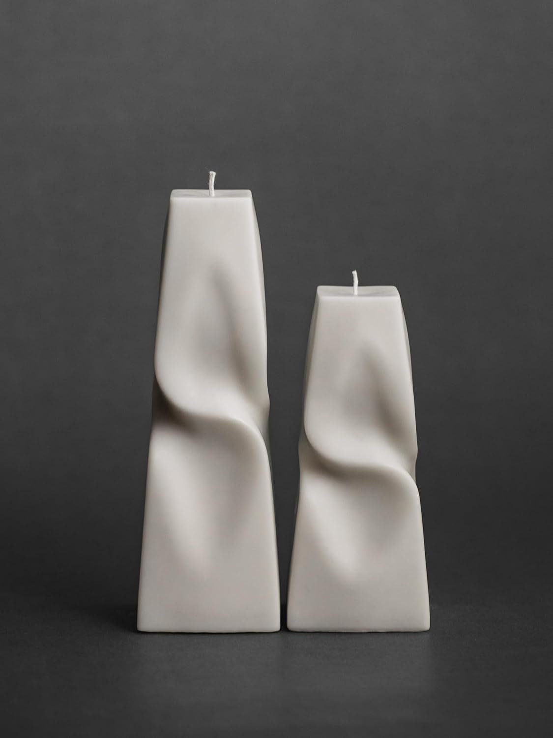 LAWA Twisted Pyramid Candle - Beautiful Handmade Pillar Soy Wax Elegant Aesthetic Candle Housewarming Gift Home Room Shelf Decor Idea (Set of 2) (White)