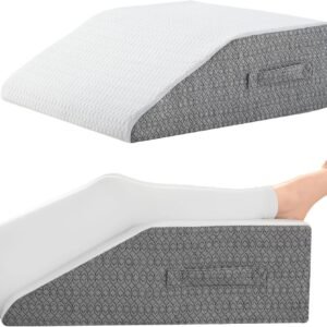Leg Pillow for Elevation & Support, 24"x22"x8" Memory Foam Cushion with Grey White Patterned Polyester Cover, Ideal for Improving Circulation & Relaxing Leg