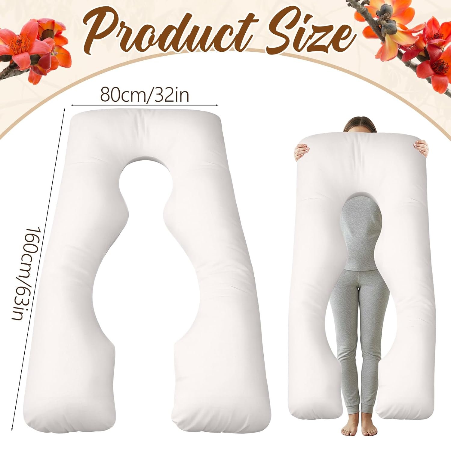 Leinuosen Pregnancy Pillow U-Shape Full Body Maternity Pillows 63 Inch Natural Kapok Fiber Filled with Breathable Cotton Shell for Legs, Back, Neck, Shoulder, HIPS, Belly for Pregnent Women - Image 2