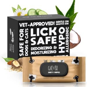 Lick-Safe Daily Pet Wipes for Dogs & Cats - Vet-Approved & Hypoallergenic - Cleans Mud, Odor & Dander - Wipes for Paws, Face & Butt - 10% to Charity - Earth-Friendly & Unscented Cleaning - Pack of 100
