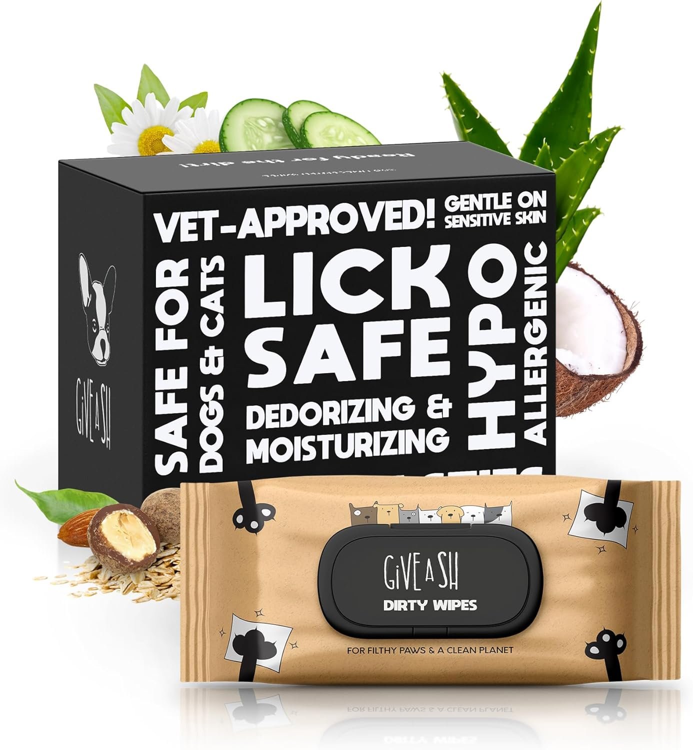 Lick-Safe Daily Pet Wipes for Dogs & Cats - Vet-Approved & Hypoallergenic - Cleans Mud, Odor & Dander - Wipes for Paws, Face & Butt - 10% to Charity - Earth-Friendly & Unscented Cleaning - Pack of 100