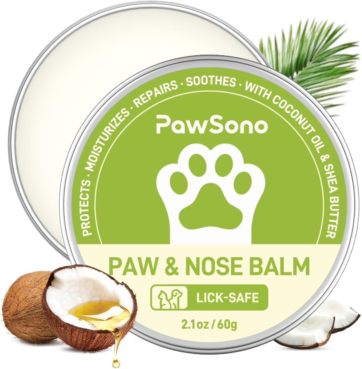 Lick-Safe Dog Paw & Nose Balm with Coconut Oil | Winter Road Salt & Cold Pavement Protector | All-Natural Moisturizer & Soother for Dry, Cracked Pads & Snout, Nose Butter for Bulldogs (60 g /2.1 oz)