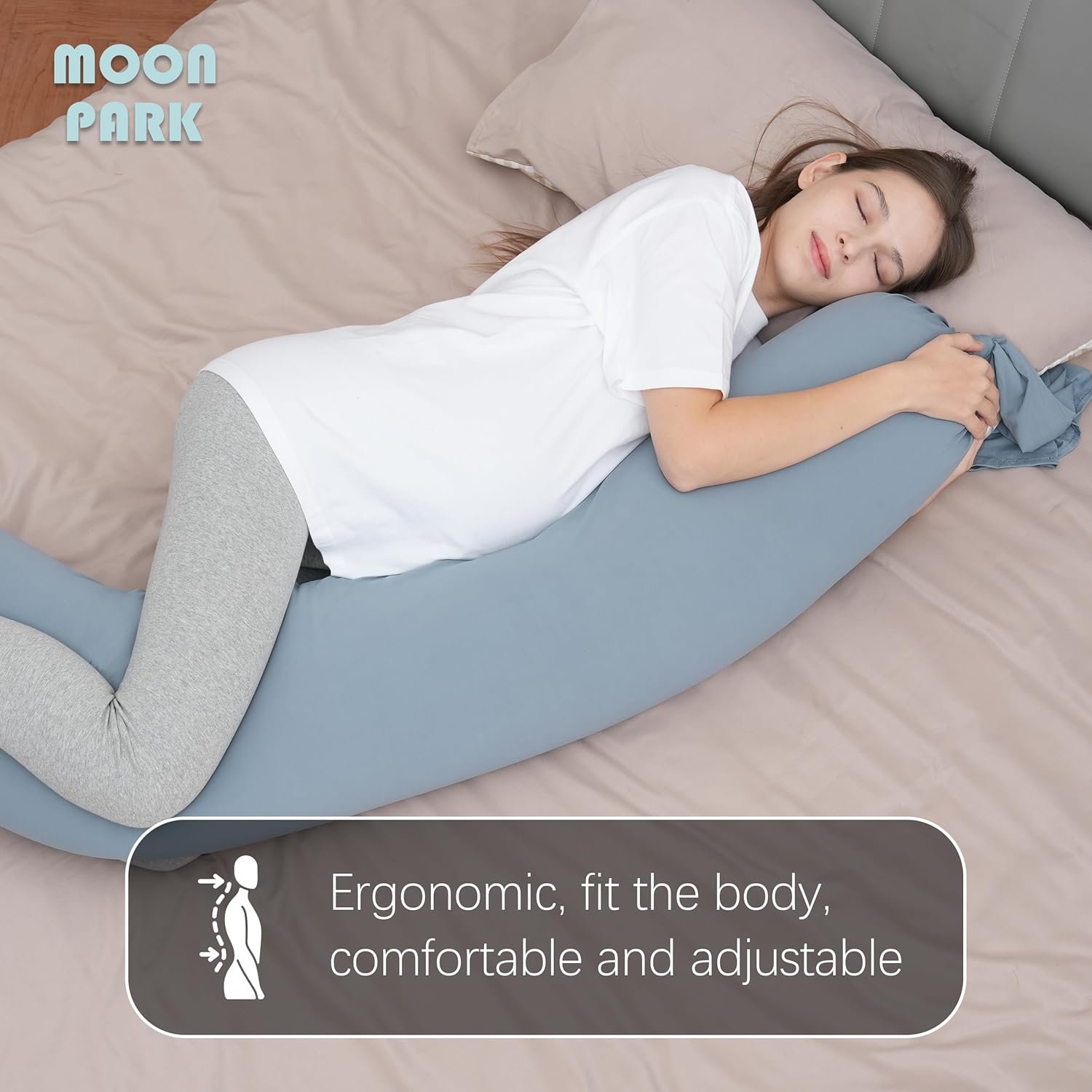 MOON PARK Pregnancy Pillow - Incredibly Smooth and Soft Cooling Cover I Shaped Full Body Maternity Pillow with Removable Cover - Support for Side, Back, Legs, Belly, HIPS - Grey - Image 2