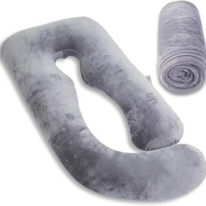 MOON PINE Pregnancy Pillow Cover, U Shaped Body PillowCover Only, Breathable Velour Replacement Pillow Case, Fit for 55"x 31" Maternity Pillow (Grey)