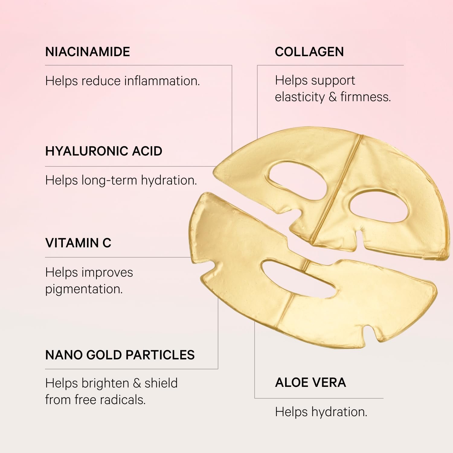 MZ SKIN Hydra-Lift Gold Face Mask - Niacinamide-Enhanced Hydrogel Treatment for Brightening Radiance, Restoring & Firmness, With Gold Nano Particles, Hyaluronic Acid, Vitamin C & Collagen - Image 2