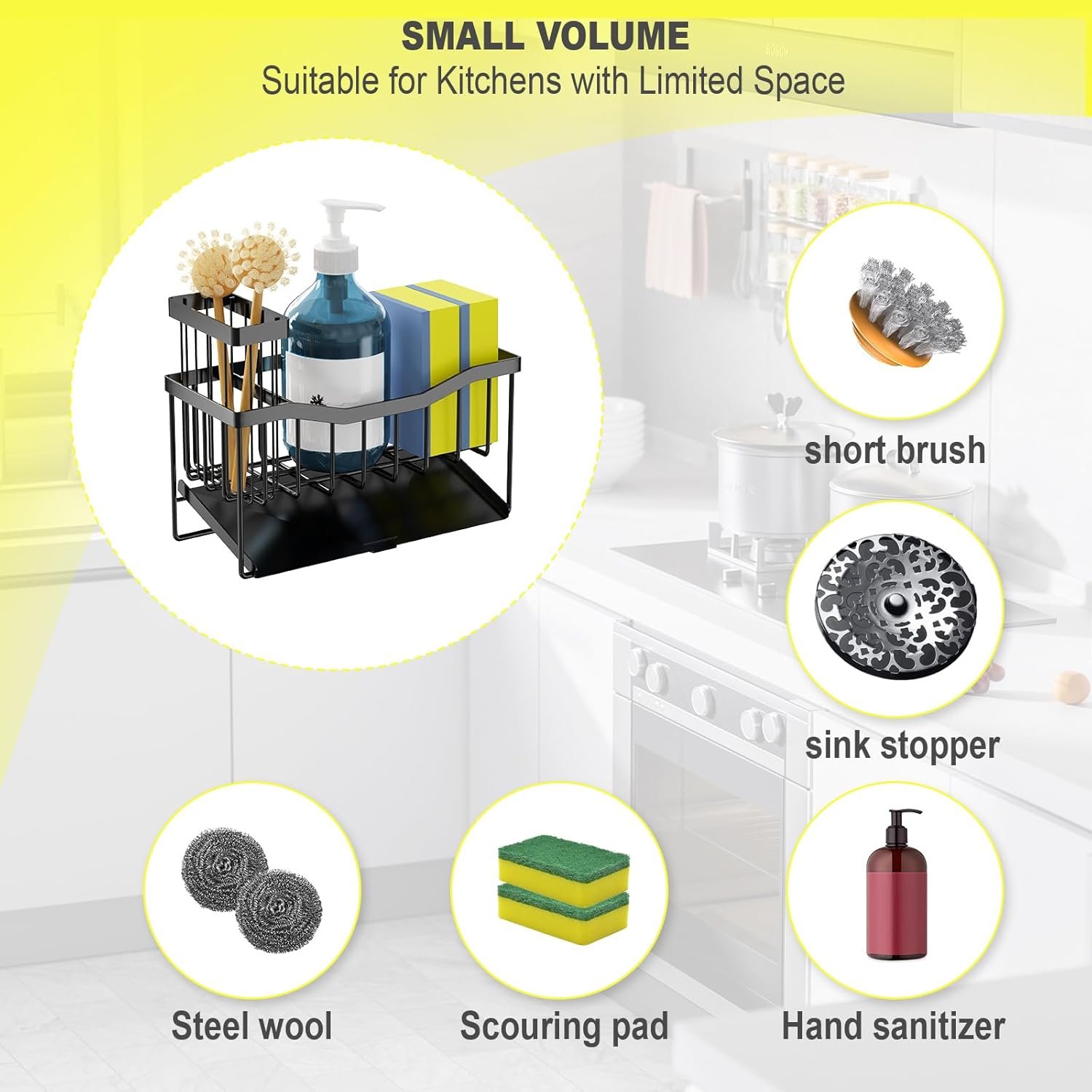 Maifan Sink Caddy Sponge Holder for Kitchen with Brush Holder and Stainless Steel Self Drain Tray, Rustproof Kitchen Sink Organizer for Sponge, Soap Dispenser Storage Accessories - Image 2