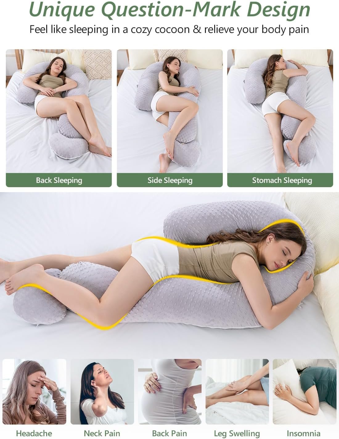 Meiz Question Mark Body Pillow for Adults & Couples, Dual-Sided Velvet Long Bolster Pillow with Detachable Heart Cushion for Hugging, Full Body Support Pillow for Side Sleepers & Back Support - Image 2