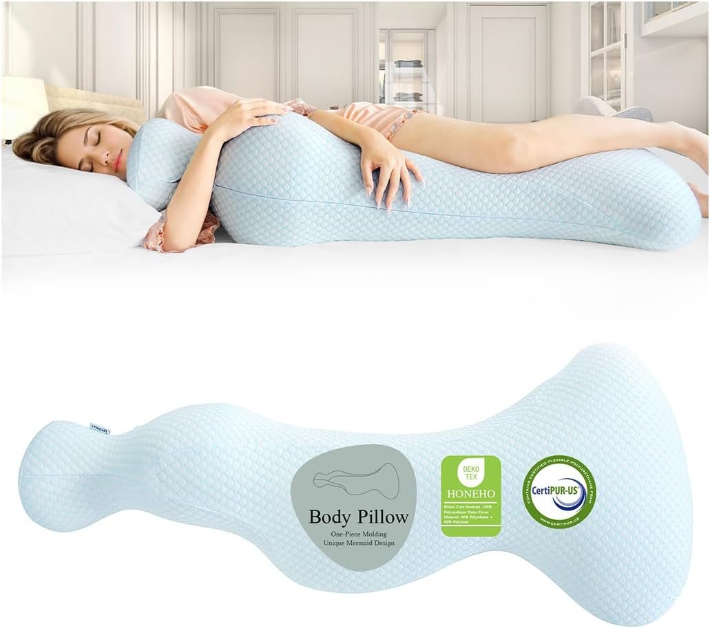 Mermaid Body Pillows for Adults, Cooling Long Pillow for Bed, One Piece Full Body Pillow, Big Memory Foam Firm Body Pillow for Side Sleepe, Soft Hugging Bodypillow for Pregnancy