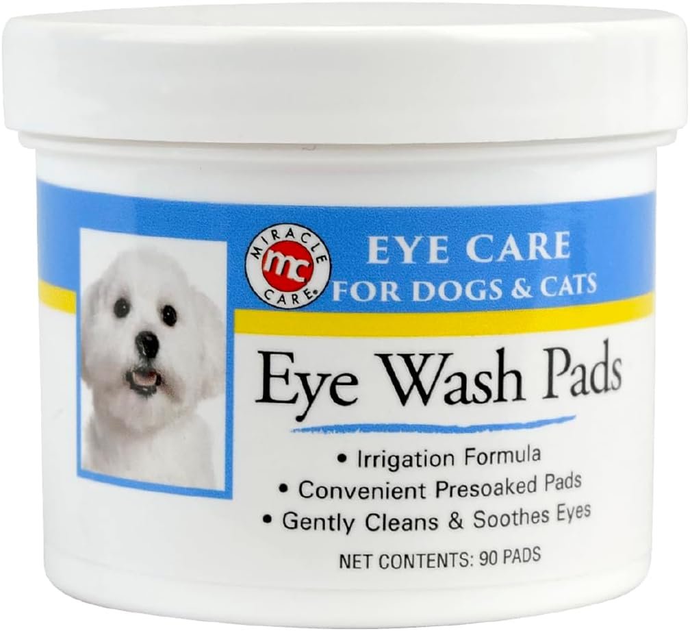 Miracle Care Eye Wash Pads, 90 Single Use Pre-Soaked Pads to Gently Clean and Soothe Dog and Cat Eyes; Non Stinging Formula to Remove Eye Debris