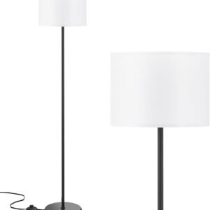 Modern Floor Lamp Simple Design with White Shade, Foot Pedal Switch, 60" Small Tall Lamps for Living Room Bedroom Office Dining Room Kitchen, Black Pole Lamp(Without Bulb)