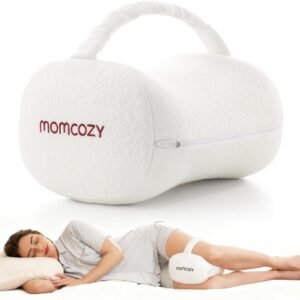 Momcozy Knee Pillow for Side Sleepers, Soft Memory Foam & Pinch-Free Design, Relieve Knee, Leg and Sciatica Pain, Adjustable Elastic Strap Ideal for Pregnant Women and Seniors, White