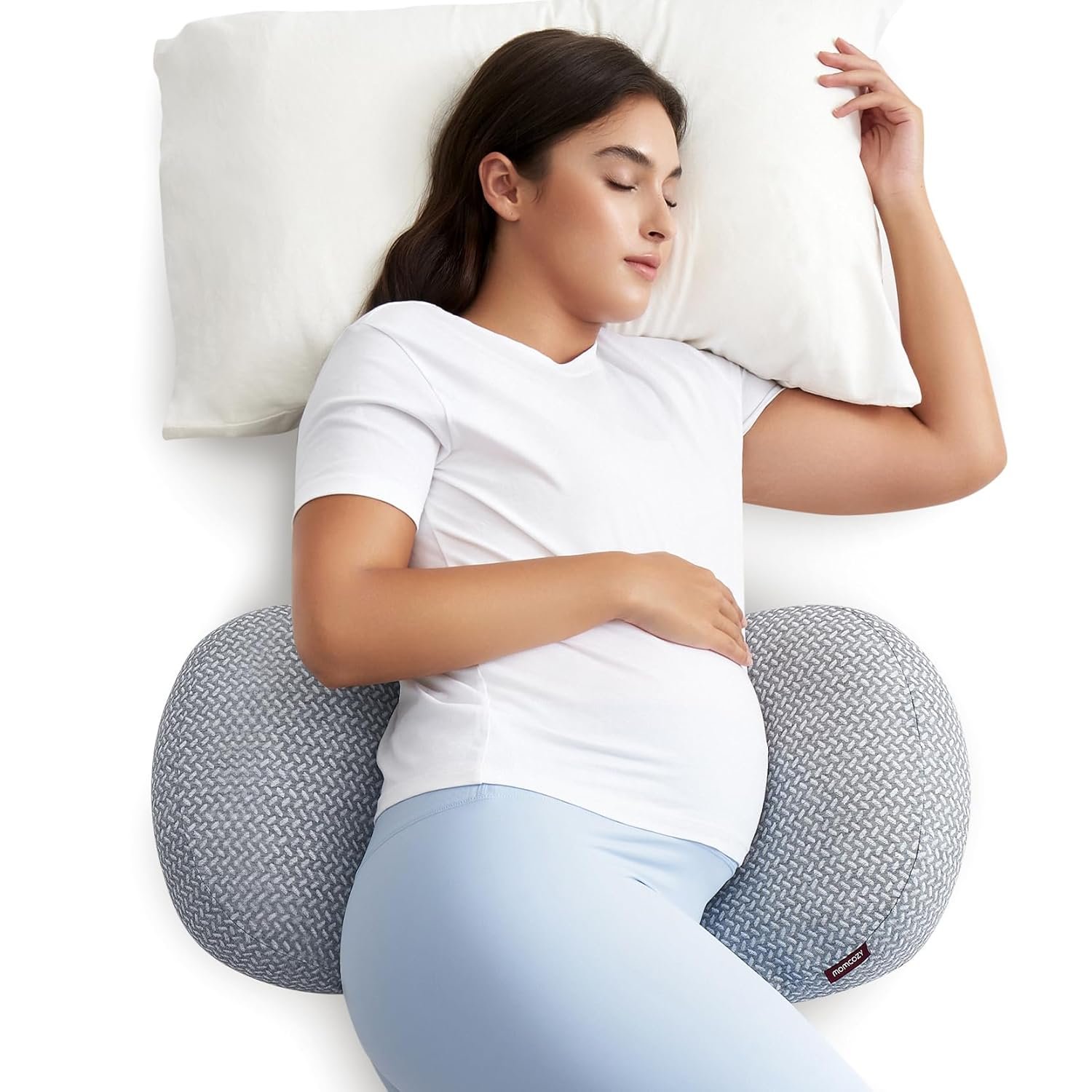 Momcozy Memory Foam Portable Pregnancy Pillow – W Shaped Maternity Great Support for Side Sleepers, Adjustable Travel Wedge Pillow for Back, Belly, and Hip Relief, Ideal for Pregnant Women, Grey