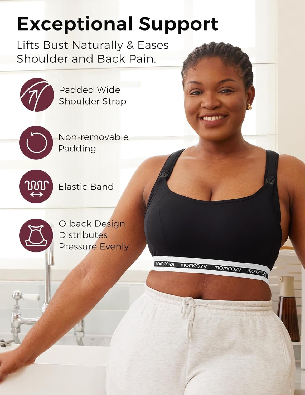 Momcozy Nursing Bras for Breastfeeding, FB011 Low-Impact Nursing Sports Bra Support Maternity Pregnancy Padded Wireless Bra - Image 2