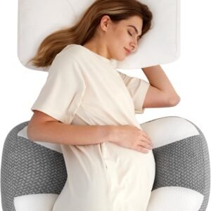 Momcozy Plus W Shaped Pregnancy Pillow for Sleeping - Adjustable Maternity Pillow for Side Sleepers - Portable Wedge Belly Support -Compact Design for Back Belly and HIPS