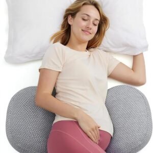 Momcozy Portable Pregnancy Pillow – W Shaped Maternity Support for Side Sleepers, Adjustable Travel Wedge Pillow for Back, Belly, and Hip Relief, Ideal for Pregnant Women, Deep Grey