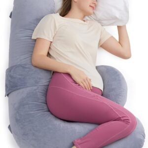 Momcozy Pregnancy Pillow, Original F Shaped Maternity Pillow for Pregnant Women with Adjustable Wedge Pillow, Full Body Support Pregnancy Pillows for Side Sleeping with Velvet Cover, Grey