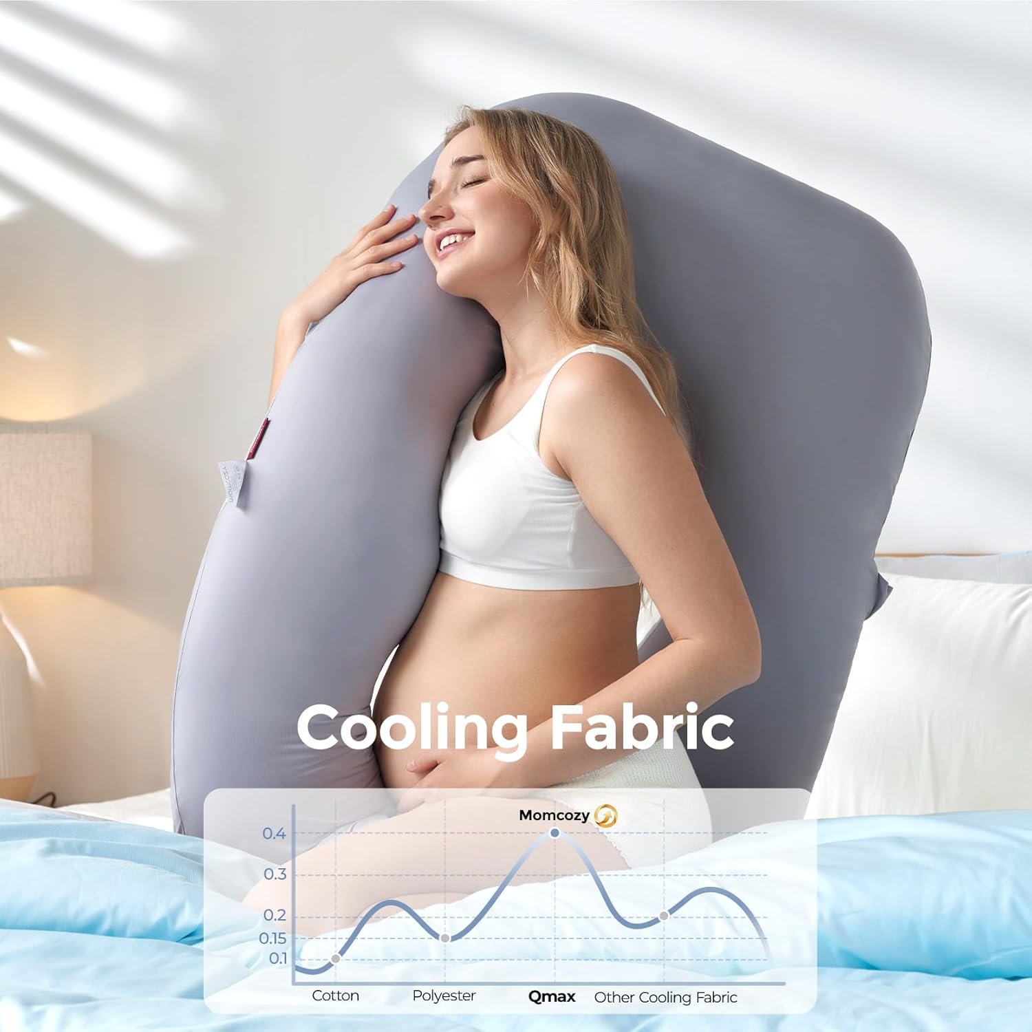 Momcozy Pregnancy Pillow with Cooling Cover, Dreamlign U Pro Maternity Pillow with Adjustable Leg Pillow - Support for Back, HIPS, Belly, Legs for Pregnant Women, 50-72 Inch Full Body Pillow, Grey - Image 2