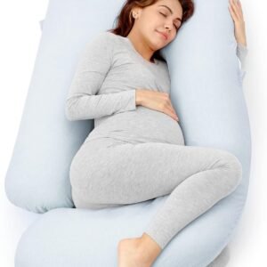 Momcozy Pregnancy Pillows for Sleeping, U Shaped Full Body Pillow for Pregnancy Women with Removable Jersey Cotton Cover, 57 Inch Maternity Pillow, Light Blue