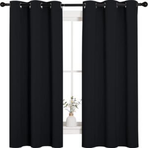 NICETOWN Pitch Black Solid Thermal Insulated Grommet Blackout Curtains/Drapes for Bedroom Window (2 Panels, 42 inches Wide by 63 inches Long, Black)