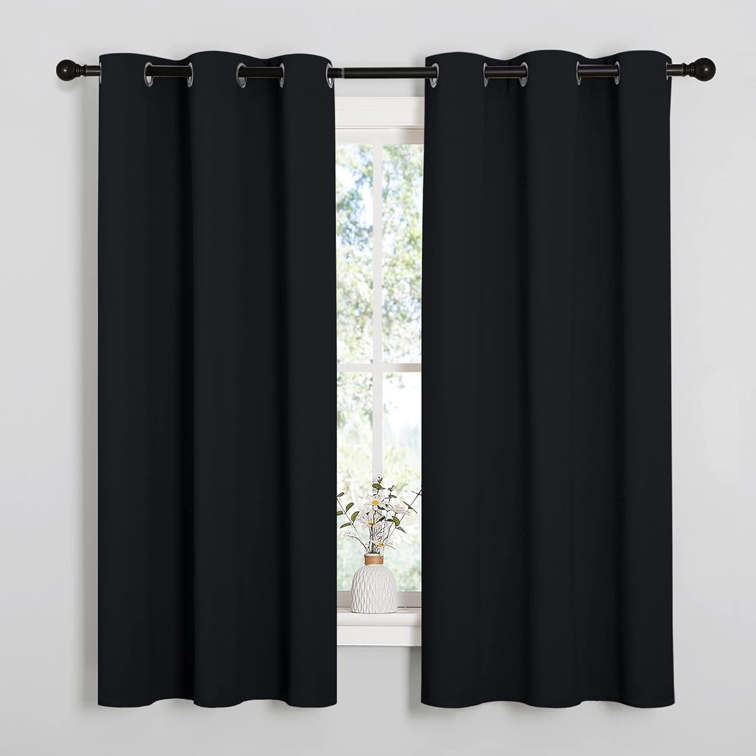 NICETOWN Pitch Black Solid Thermal Insulated Grommet Blackout Curtains/Drapes for Bedroom Window (2 Panels, 42 inches Wide by 63 inches Long, Black) - Image 2