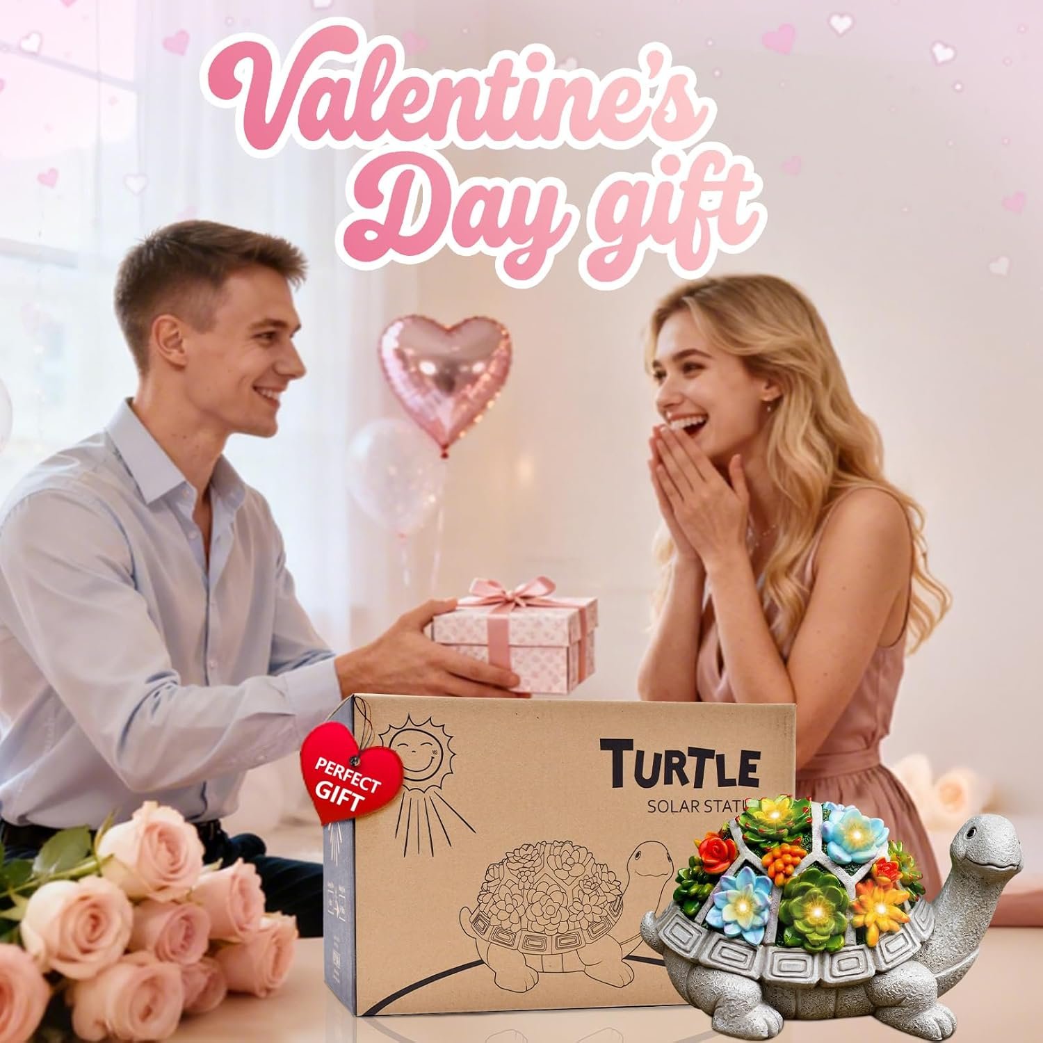 Nacome Solar Garden Outdoor Statues Turtle with Succulent and 7 LED Lights - Lawn Decor Tortoise Statue for Patio, Balcony, Yard Ornament - Chrismtas Gifts for Mom Grandma - Image 2