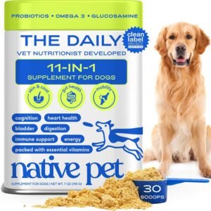 Native Pet The Daily Dog Vitamins & Supplements - 11-in-1 Multivitamin Powder for Dogs - Supports Whole Body Health, Digestion, Mobility & Immunity with Collagen, Glucosamine & Probiotics – 30 Scoops