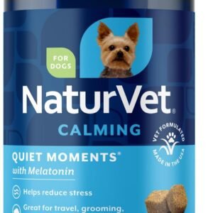 NaturVet Quiet Moments Calming Dog Supplement, Dog Soft Chews with Melatonin to Help Reduce Stress from Storms, The Vet, Fireworks, and Travel, Bacon and Chicken Flavored Pet Supplement, 70 Count Jar