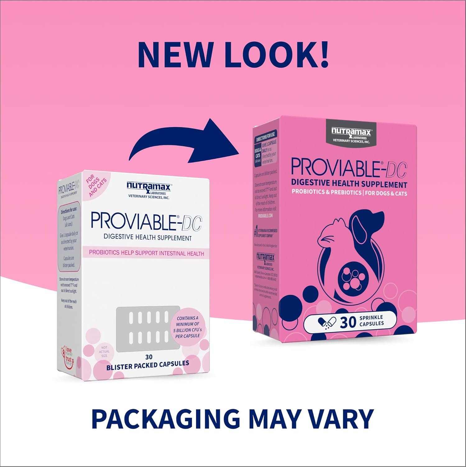 Nutramax Proviable Probiotics for Dogs and Cats, Daily Digestive Health Supplement with Multiple Strains of Bacteria, Cat and Dog Probiotics Plus Prebiotics, 30 Capsules - Image 2
