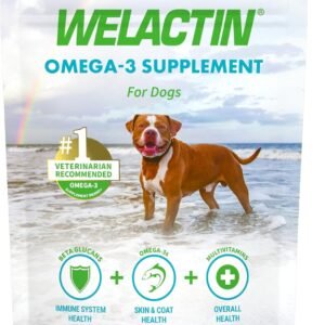 Nutramax Welactin Omega 3 Fish Oil for Dogs, Skin and Coat Health Supplement, Plus Immune and Overall Health, Premium Omega 3 Fatty Acids, Multivitamin For Dogs, Soft Chews, 60 Count