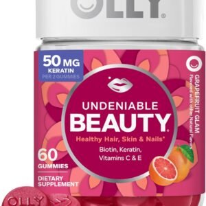 OLLY Undeniable Beauty Gummy, For Hair, Skin, Nails, Biotin, Vitamin C, Keratin, Chewable Supplement, Grapefruit, 30 Day Supply - 60 Count