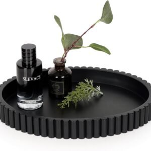 Oval Tray for Coffee Table Decor, 13" Concrete Tray, Table Centerpieces Decorative Trays for Home Decor, Modern Decorative Trays for Coffee Tables, Centerpiece Trays, Black