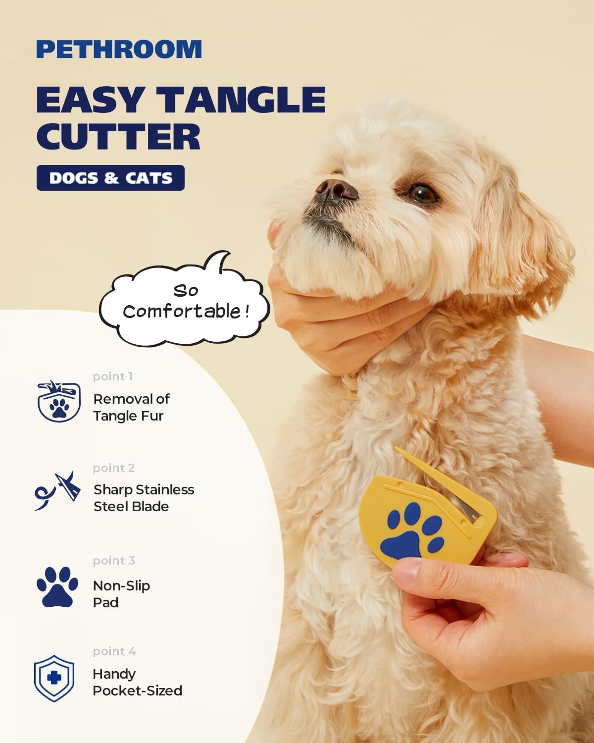 PETHROOM Easy Tangle Cutter for Dogs & Cats | Professional Dematting Tool with Steel Blade | Cat Matted Fur Remover | Safe & Gentle Pet Grooming Comb for Long & Medium Coats - Image 2