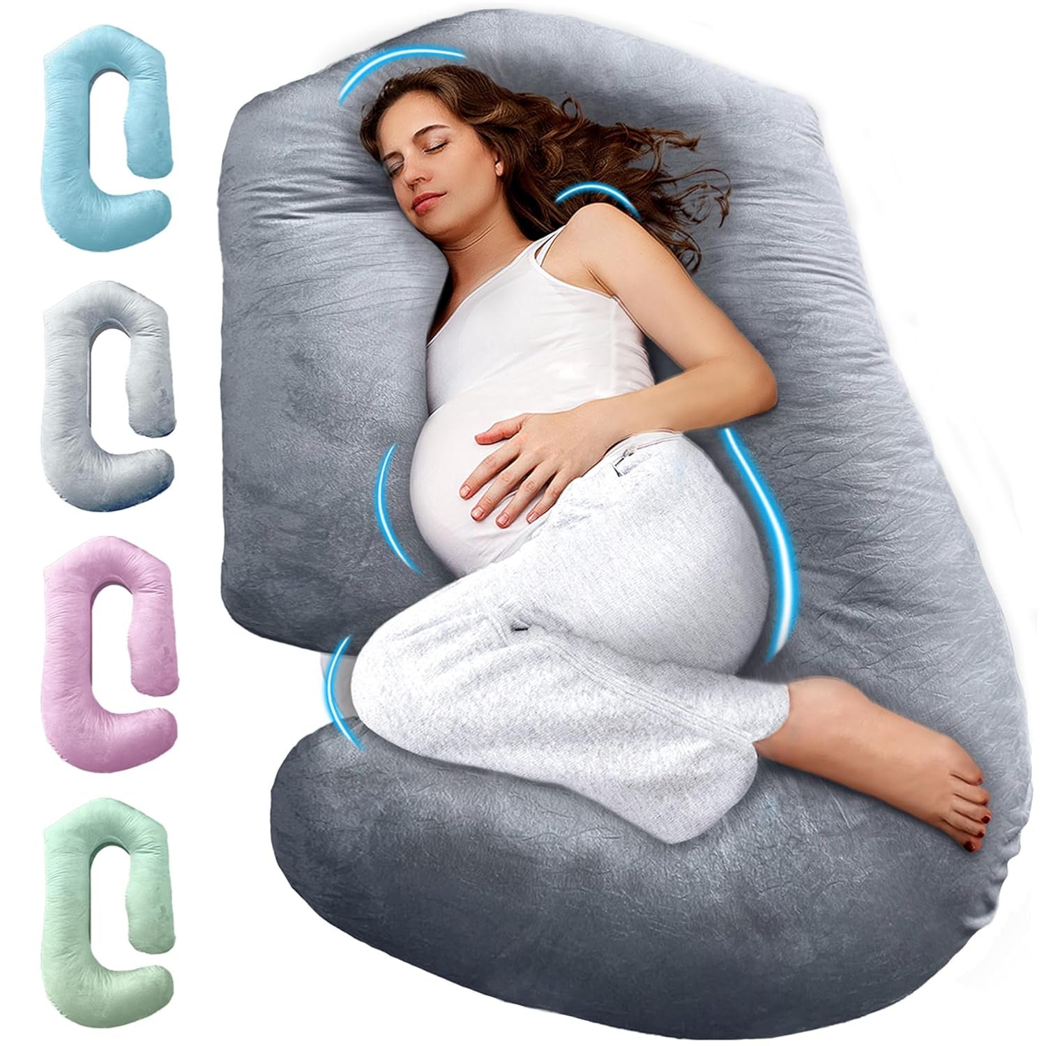 PILLANI Pregnancy Pillows for Sleeping – 57-Inch Maternity Pillow for Pregnant Women with Removable Washable Cover – Support for Back, Belly, Neck, Legs, and Hips – V C U Shaped Full Body Pillow