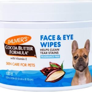 Palmer’s for Pets Face and Eye Dog Wipes with Cocoa Butter, Gentle Tear Stain and Facial Cleaning Wipes for Sensitive Areas and Daily Grooming Care, Unscented, 100 Count