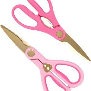 Paris Hilton All Purpose Kitchen Shears, Premium Stainless Steel Blades with Ergonomic Soft Grip Handles, 2-Piece Set, Pink