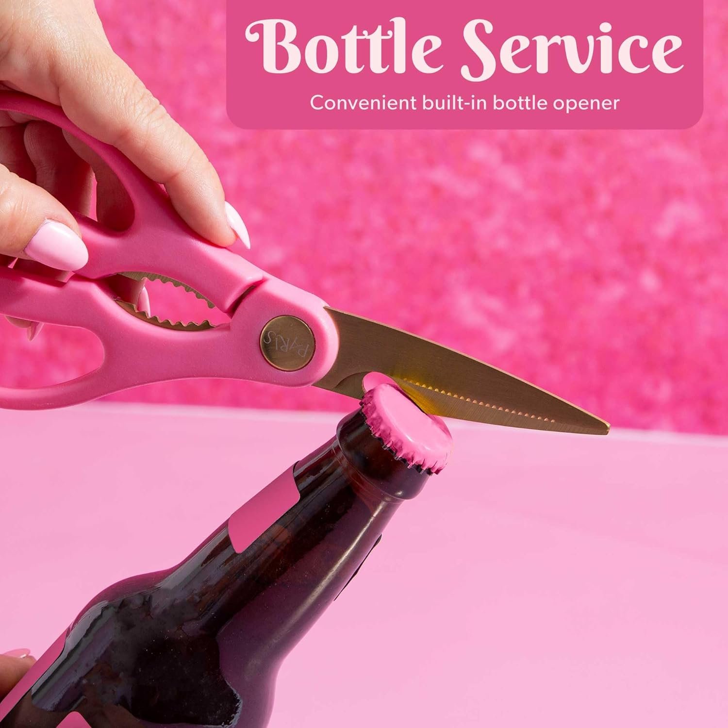 Paris Hilton All Purpose Kitchen Shears, Premium Stainless Steel Blades with Ergonomic Soft Grip Handles, 2-Piece Set, Pink - Image 2