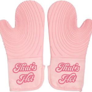 Paris Hilton Oven Mitt Set with Iconic That's HOT Design, Heat Resistant Pot Holders Featuring Non-Slip Textured Silicone Grips, 2-Piece Set, Pink