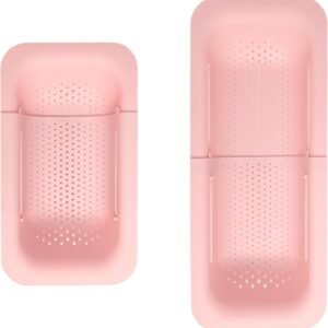 Paris Hilton Over the Sink Expandable Colander, Extendable Strainer, Adjustable from 14.5 inches to 19.5 inches, Fits most kitchen sinks, Made without BPA, Pink