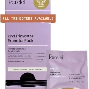 Perelel 2nd Trimester Prenatal Pack, Multivitamin with Magnesium, Omega 3, Iron & Calcium, Nutritional Support for Second Trimester Wellness, Soy & Gluten Free, Non GMO, 30 Daily Pill Packs