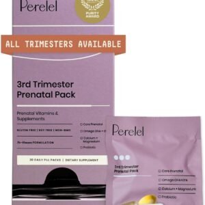 Perelel 3rd Trimester Prenatal Pack, Multivitamin with Magnesium, Omega 3, Probiotics & Calcium, Nutritional Support for Third Trimester Wellness, Soy & Gluten Free, Non GMO, 30 Daily Pill Packs