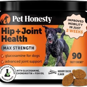 Pet Honesty Hip & Joint Health Max Strength – Dog Joint Support Chews with Glucosamine Chondroitin & Omega-3s – Joint Supplement for Dogs to Support Mobility, Flexibility & Comfort – Bacon (90 ct)