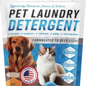 Pet Laundry Detergent Odor Remover - ACTIVE Enzyme Based Powder Detergent for Dogs Beds, Cat Pee, HE Washer Friendly Natural Enzymatic Deodorizer, Urine, Smell, Dog Drool, Stain Eliminator - 64 Loads